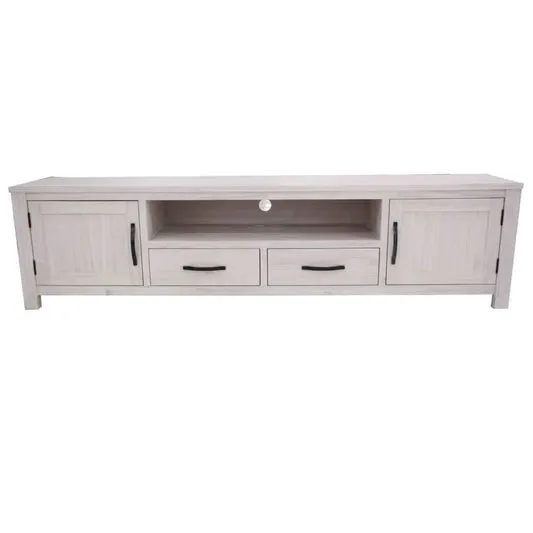 MANLY SOLID MOUNTAIN ASH TV/ENTERTAINMENT UNIT 2 DOORS 2 DRAWERS BRUSHED WHITEWASH COLOUR 216CM - MyChocolateWood