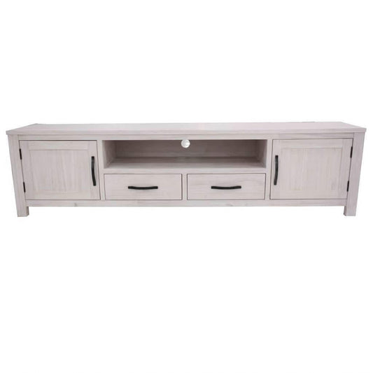 MANLY SOLID MOUNTAIN ASH TV/ENTERTAINMENT UNIT 2 DOORS 2 DRAWERS BRUSHED WHITEWASH COLOUR 216CM
