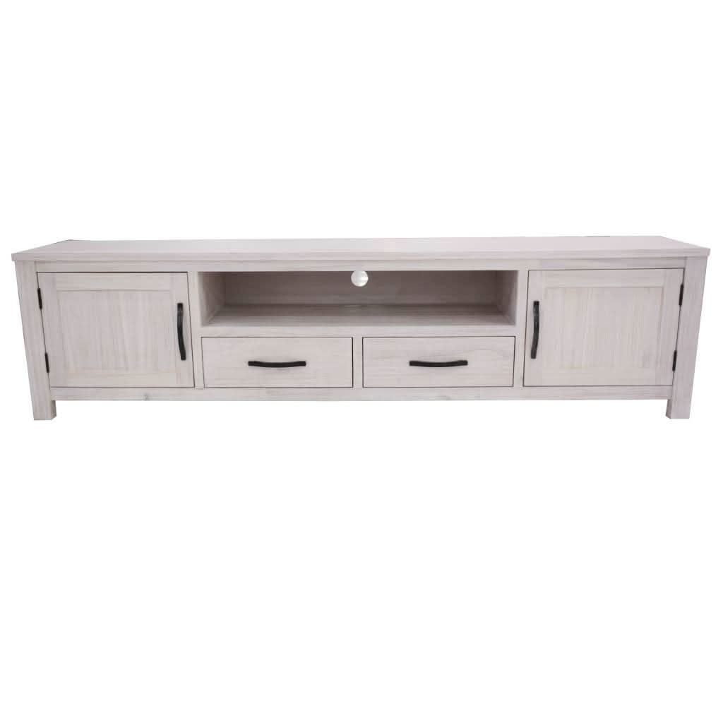 MANLY SOLID MOUNTAIN ASH TV/ENTERTAINMENT UNIT 2 DOORS 2 DRAWERS BRUSHED WHITEWASH COLOUR 216CM - MyChocolateWood