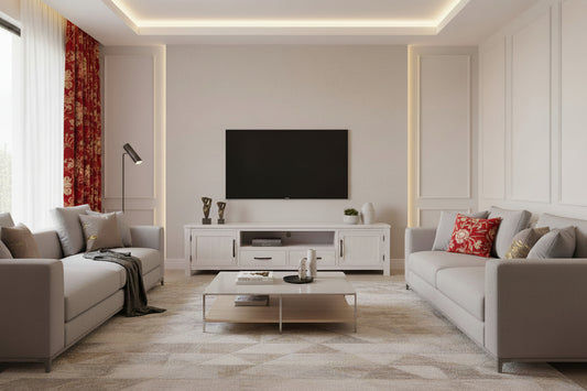 MANLY SOLID MOUNTAIN ASH TV/ENTERTAINMENT UNIT 2 DOORS 2 DRAWERS BRUSHED WHITEWASH COLOUR 216CM - MyChocolateWood