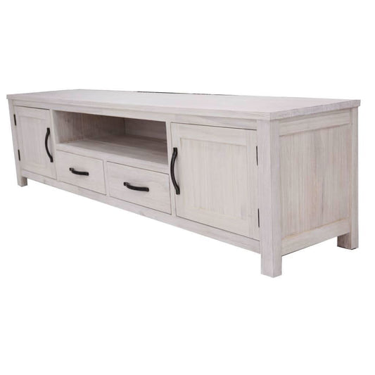 MANLY SOLID MOUNTAIN ASH TV/ENTERTAINMENT UNIT 2 DOORS 2 DRAWERS BRUSHED WHITEWASH COLOUR 216CM - MyChocolateWood