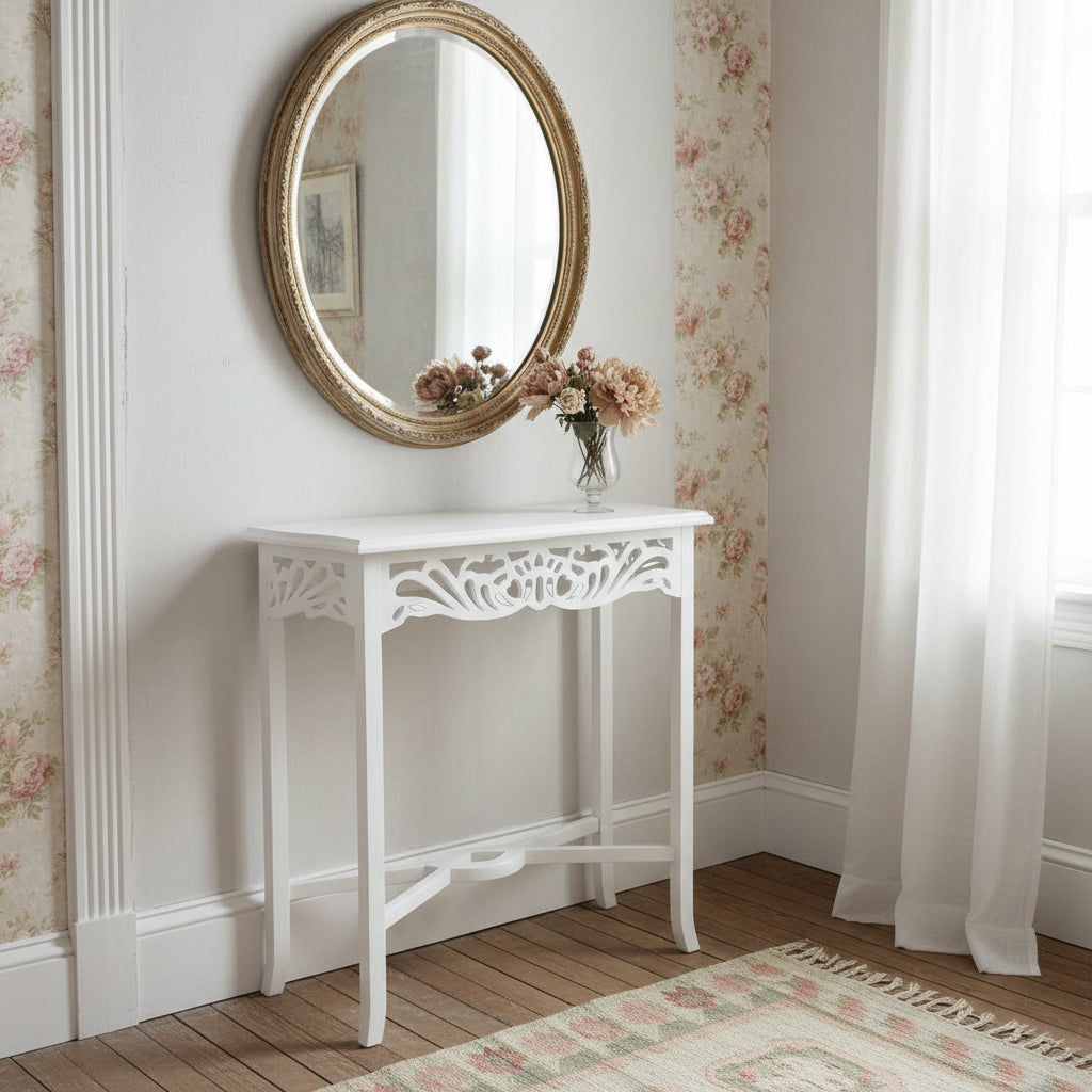 MANOR SOLID MAHOGANY TIMBER CONSOLE TABLE/HALL TABLE IN WHITE 120CM - MyChocolateWood