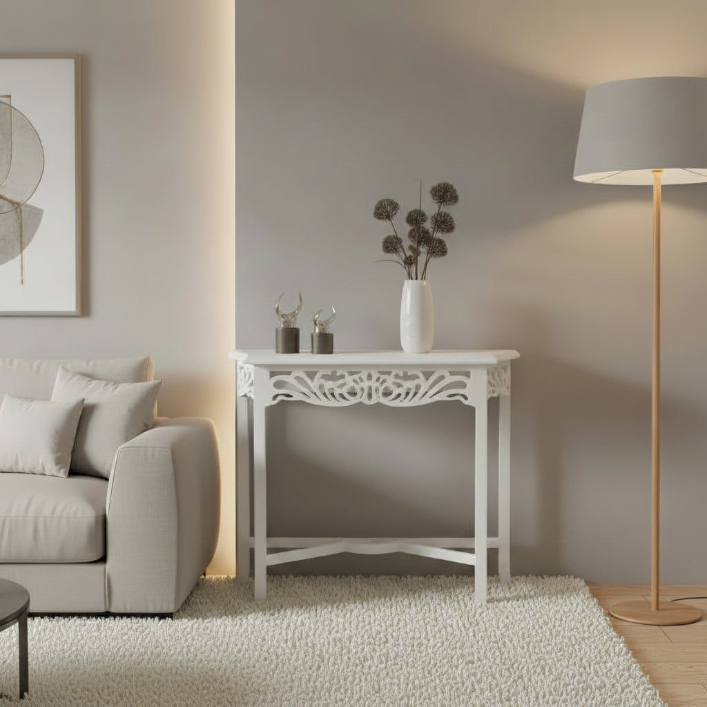 Manor Solid Mahogany Console Table 129cm in White - Chocolate Wood