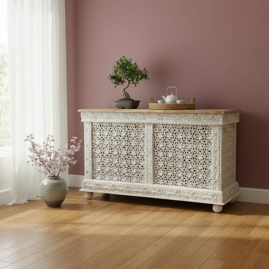 MARAKESH 2 TONE COLOUR CONSOLE/BUFFET - OPEN BACK - IN MANGO WOOD - MyChocolateWood