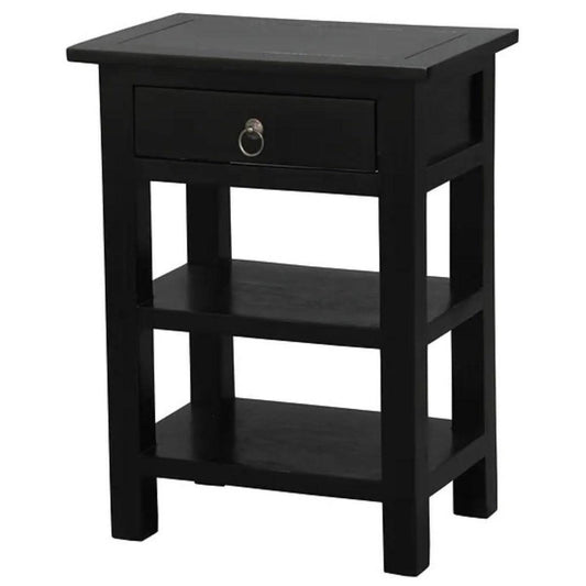MARGARITA SOLID MAHOGNY 1 DRAWER LAMP TABLE - BLACK
