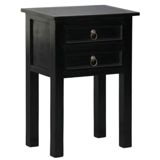 MARGARITA SOLID MAHOGNY 2 DRAWER LAMP TABLE - BLACK