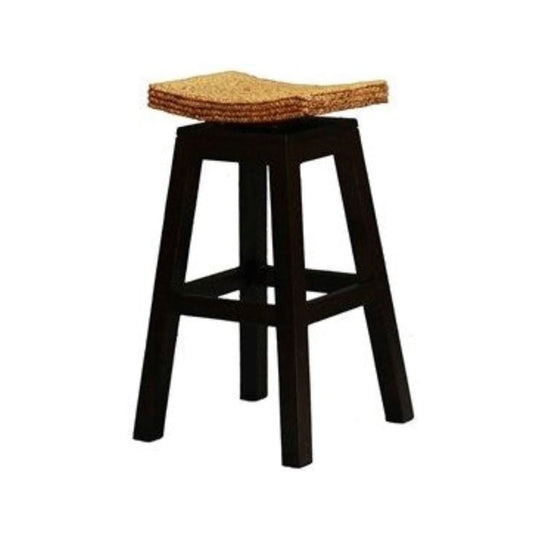 MARGI SOLID MAHOGANY SWIVEL  BAR STOOL/WATER HYACINTH TOP IN CHOCOLATE - MyChocolateWood