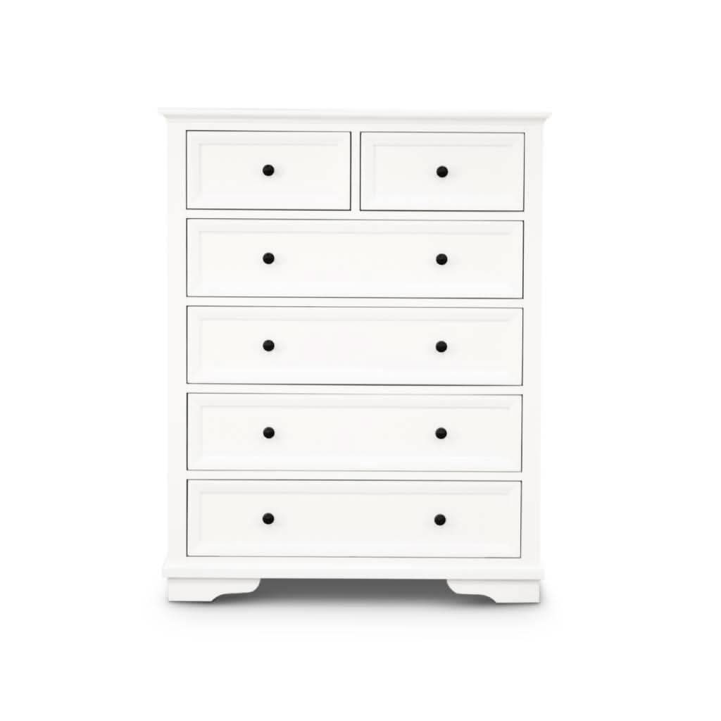 MARIANA 6 DRAWER ACACIA WOOD TALLBOY WHITE - MyChocolateWood