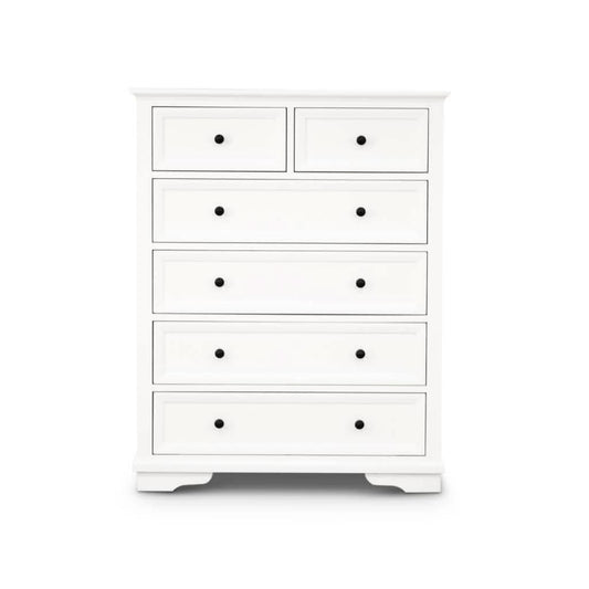 MARIANA 6 DRAWER ACACIA WOOD TALLBOY WHITE - MyChocolateWood