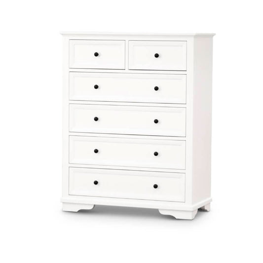 MARIANA 6 DRAWER ACACIA WOOD TALLBOY WHITE - MyChocolateWood