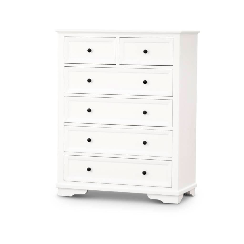 MARIANA 6 DRAWER ACACIA WOOD TALLBOY WHITE - MyChocolateWood