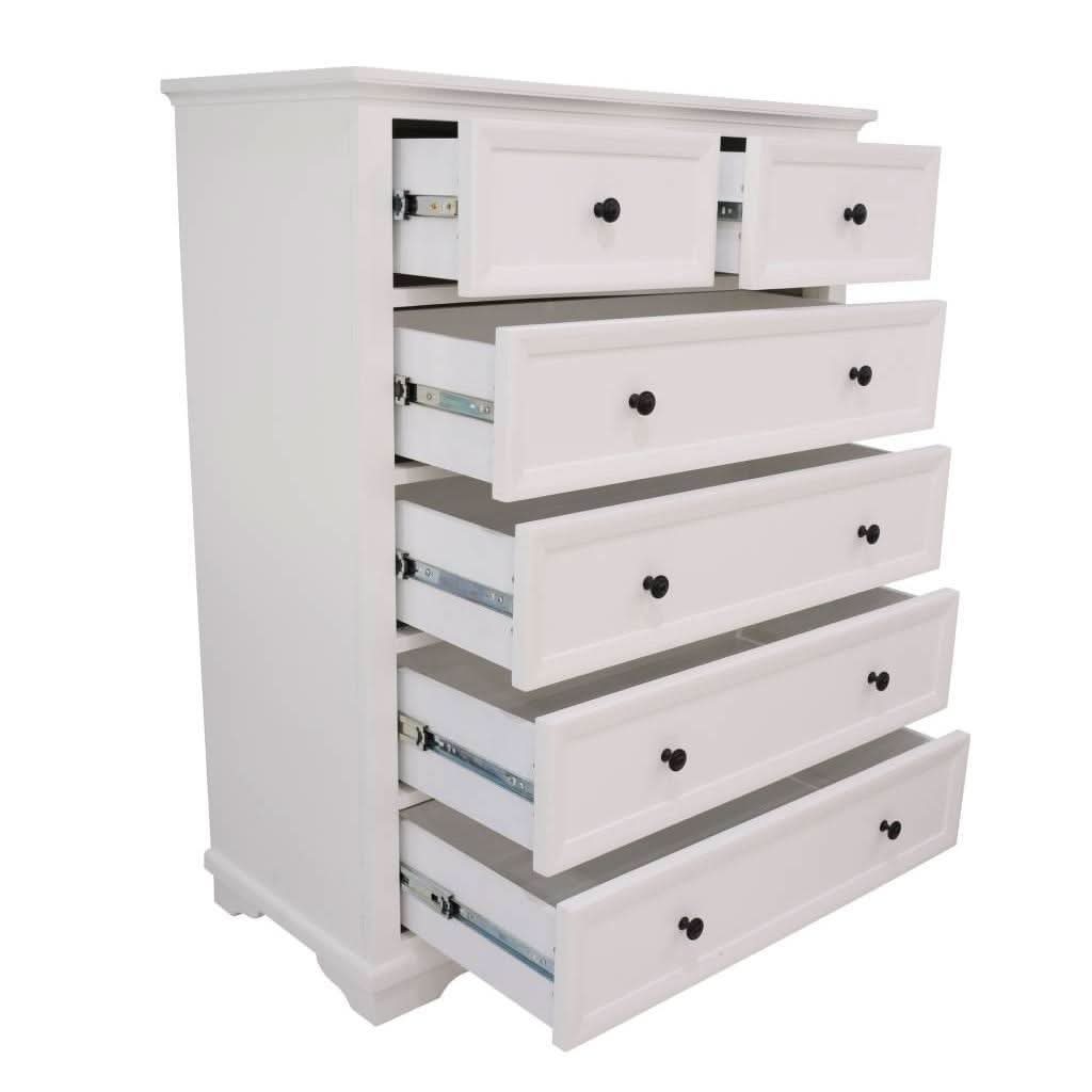 MARIANA 6 DRAWER ACACIA WOOD TALLBOY WHITE - MyChocolateWood