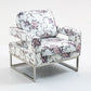 MARIS FLORAL ARMCHAIR WITH CHROMED METAL LEGS - MyChocolateWood