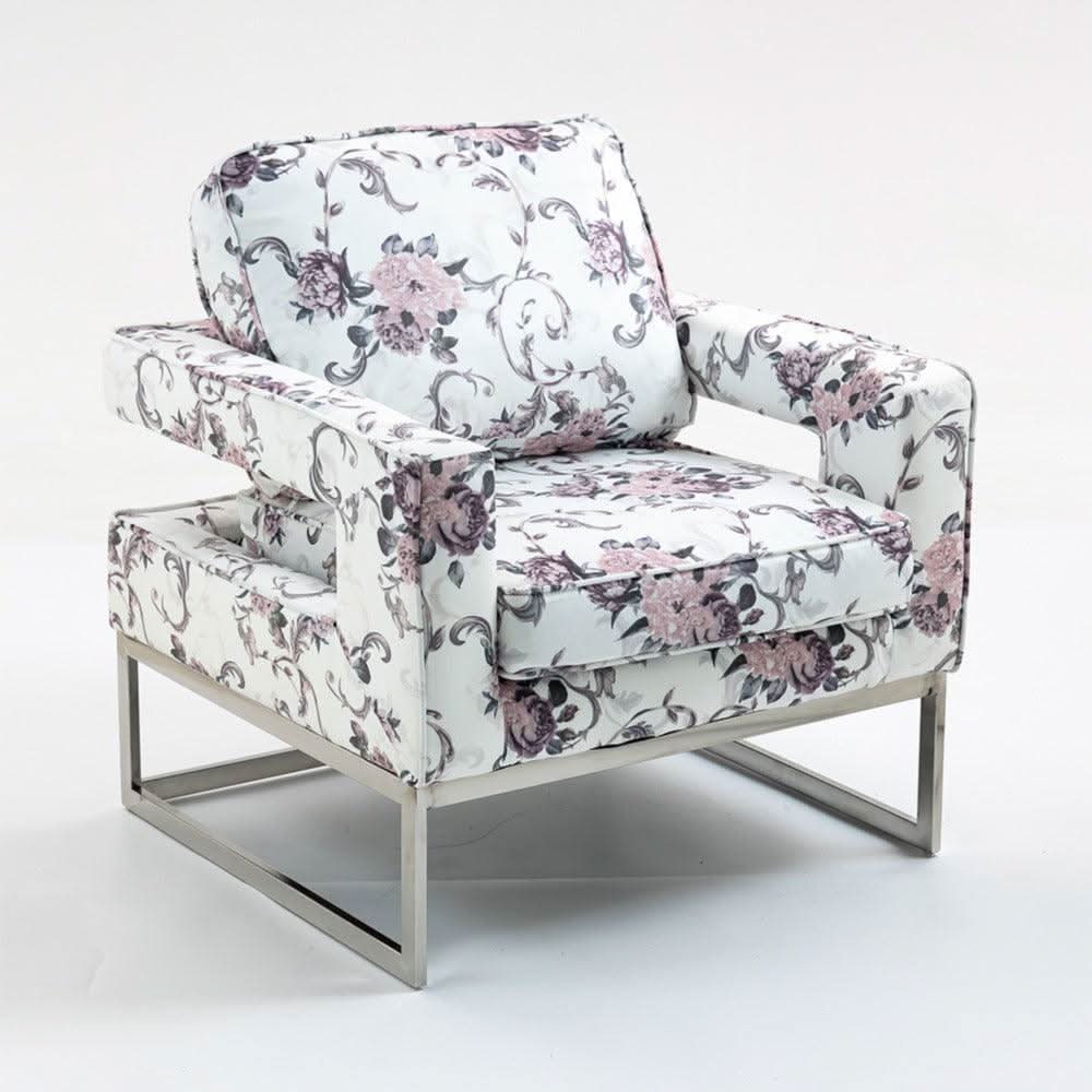 MARIS FLORAL ARMCHAIR WITH CHROMED METAL LEGS - MyChocolateWood