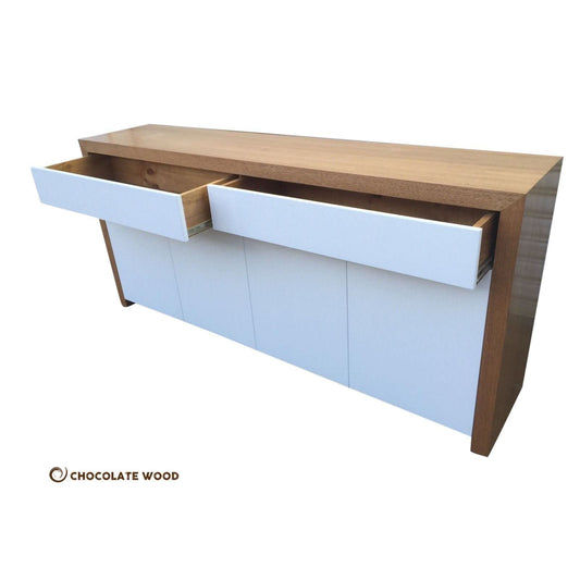 MARLENE 2 DRAWER 4 DOOR TASSIE OAK BUFFET WITH PUSH TO OPEN DRAWERS & DOORS - LOCALLY MADE TO ORDER - MyChocolateWood