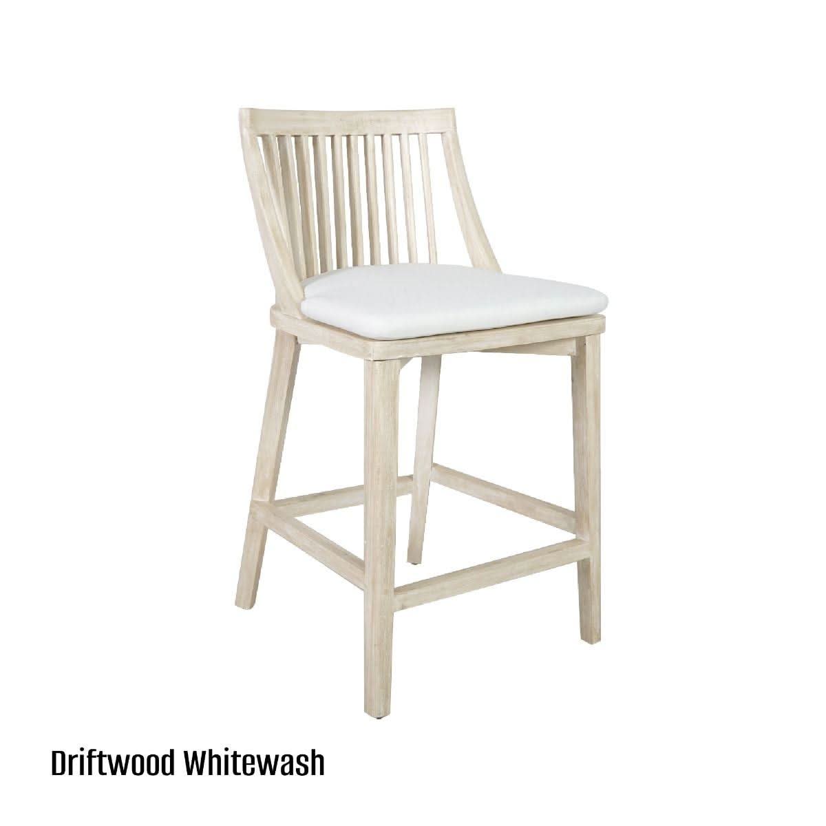Marley Mango Wood Hamptons Counter Stool in White Driftwood - Chocolate Wood