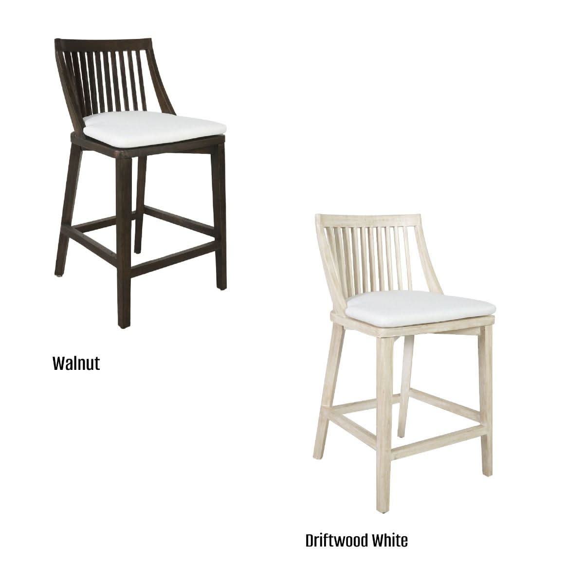 Marley Mango Wood Hamptons Counter Stool in White Driftwood - Chocolate Wood