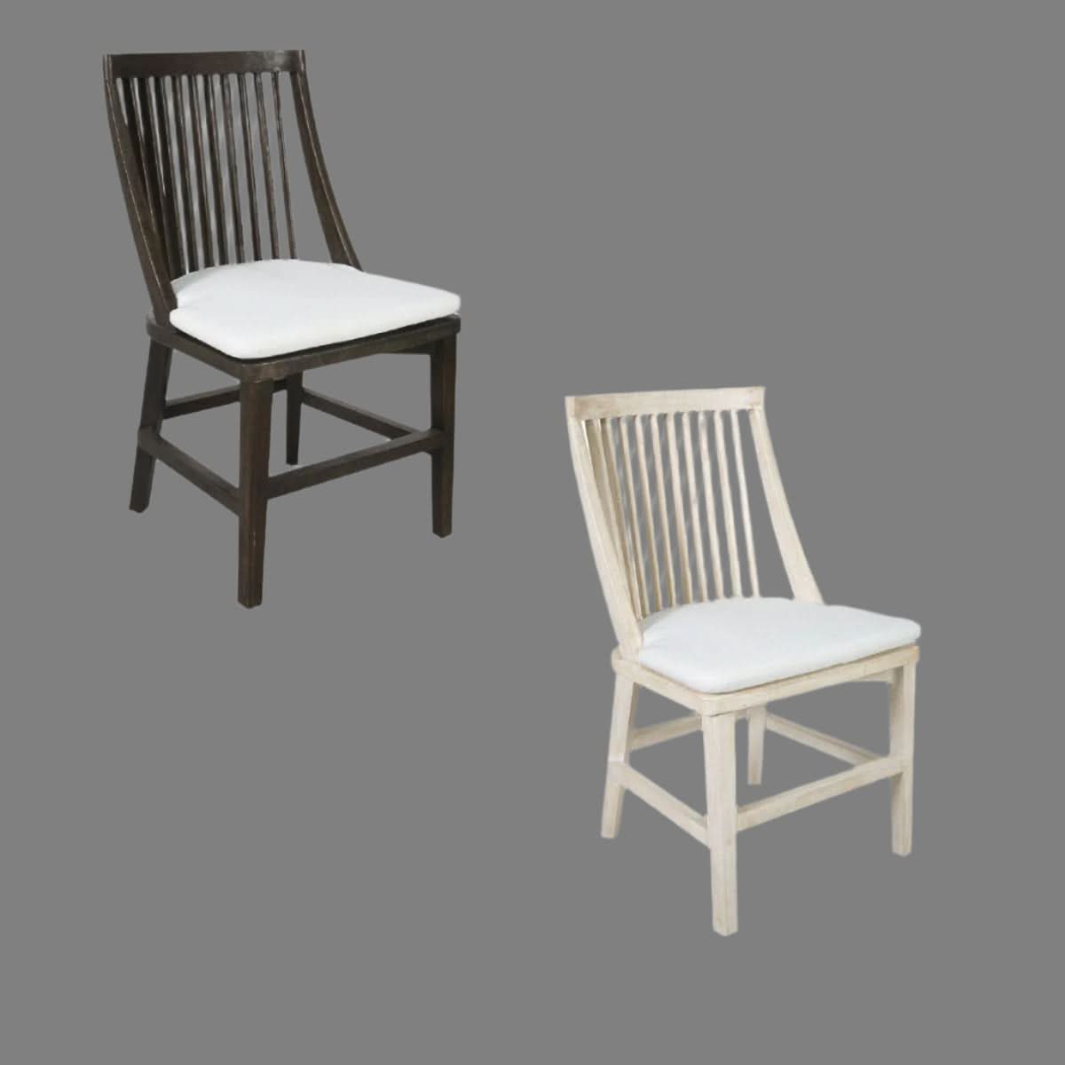 Marley Mango Wood Hamptons Dining Chair in White Driftwood - Chocolate Wood