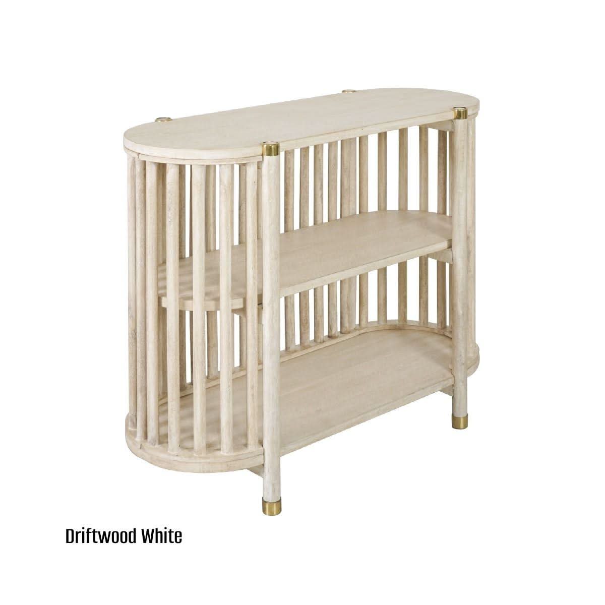 Marley Mango Wood Low Bookcase in White Driftwood - Chocolate Wood