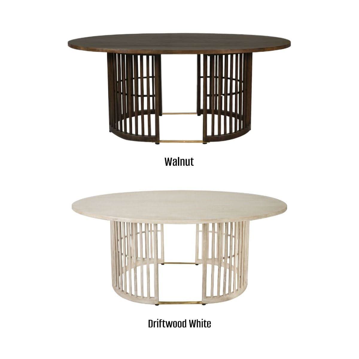 Marley Mango Wood Oval Dining Table in White Driftwood - Chocolate Wood