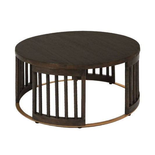 MARLEY ROUND MANGO WOOD COFFEE TABLE WALNUT - MyChocolateWood