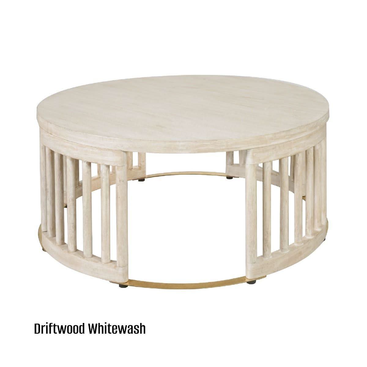 Marley Round Mango Wood Coffee Table in White Driftwood - Chocolate Wood