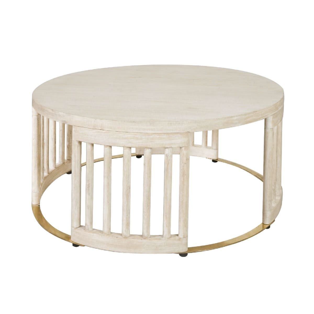 Marley Round Mango Wood Coffee Table in White Driftwood - Chocolate Wood
