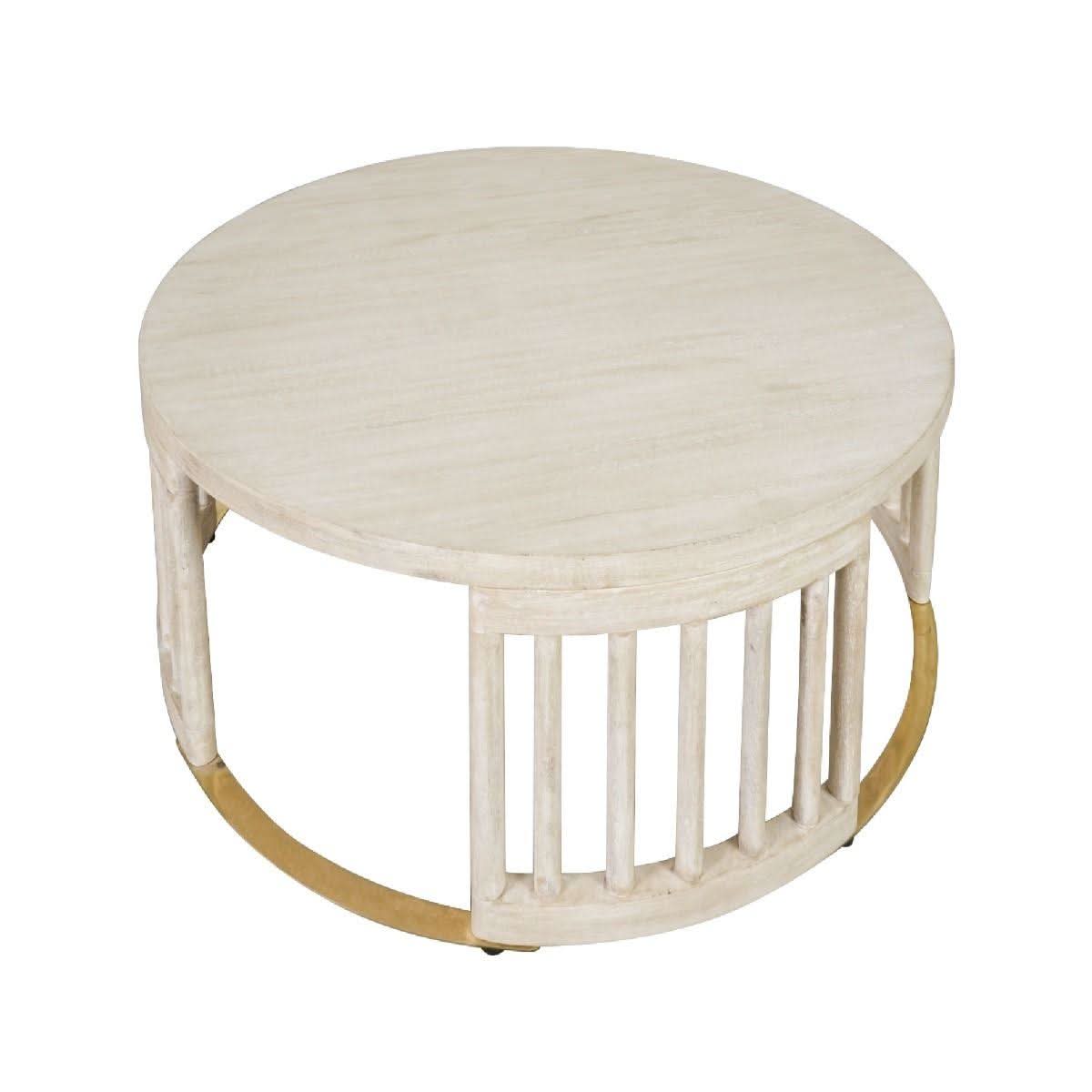 Marley Round Mango Wood Coffee Table in White Driftwood - Chocolate Wood