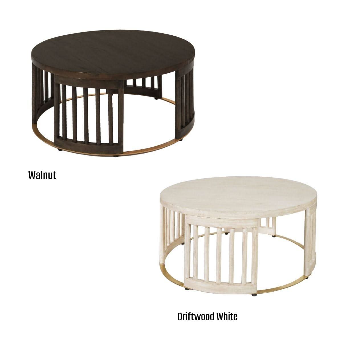 Marley Round Mango Wood Coffee Table in White Driftwood - Chocolate Wood