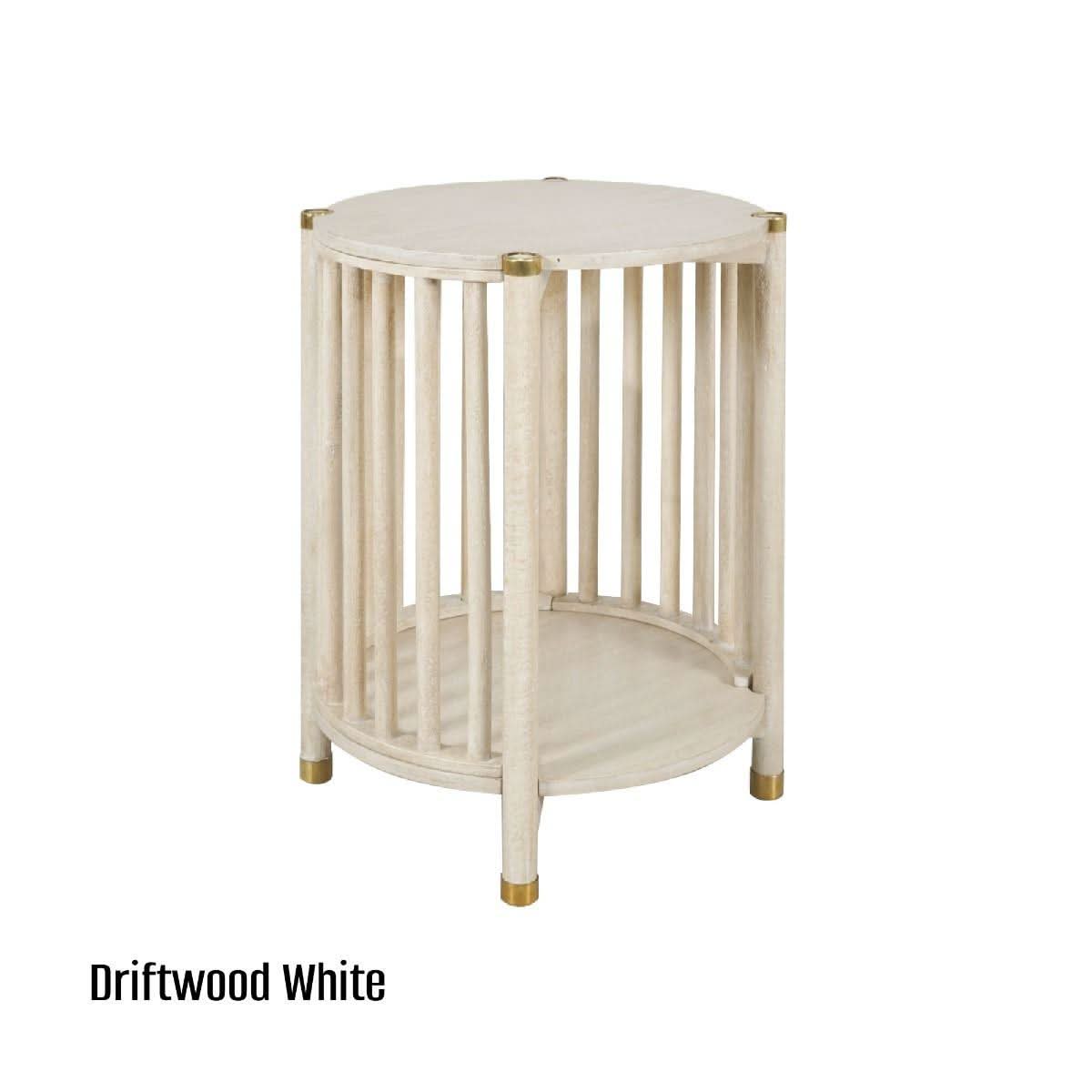 Marley Round Mango Wood Side Table in White Driftwood - Chocolate Wood