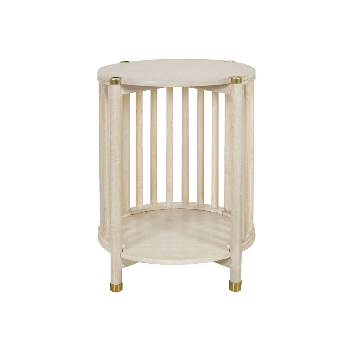 Marley Round Mango Wood Side Table in White Driftwood - Chocolate Wood