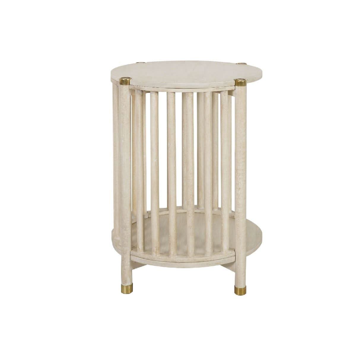 Marley Round Mango Wood Side Table in White Driftwood - Chocolate Wood