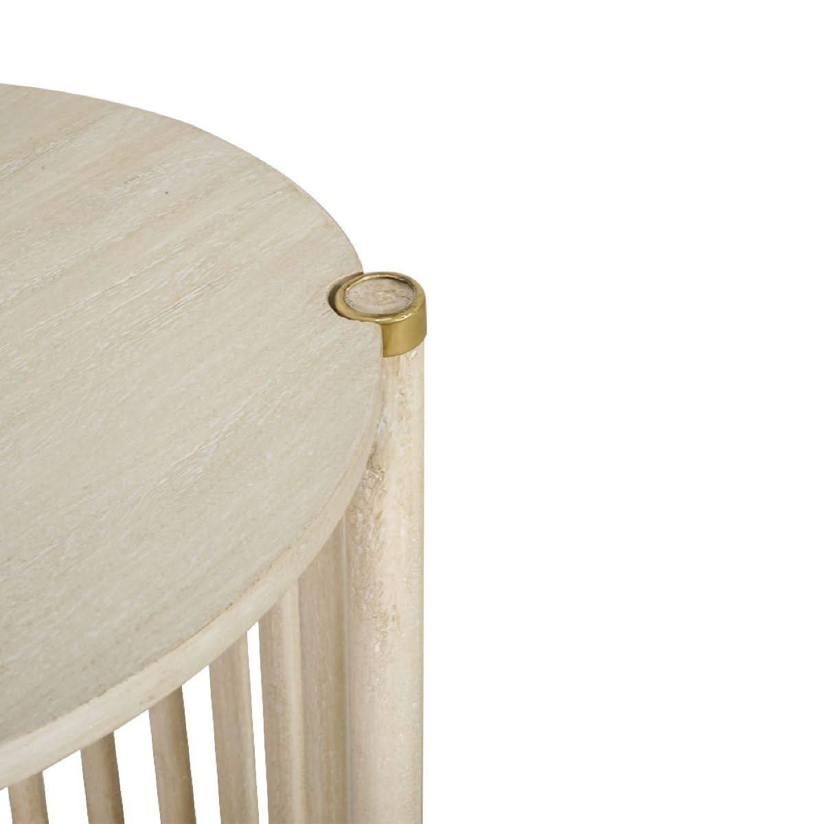 Marley Round Mango Wood Side Table in White Driftwood - Chocolate Wood