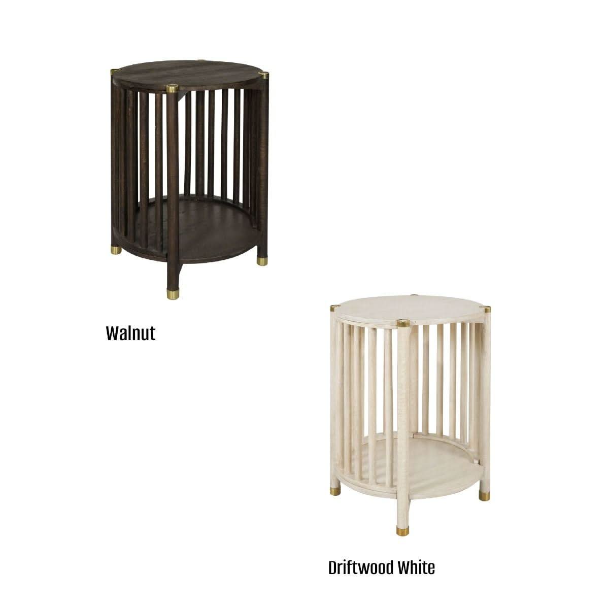 Marley Round Mango Wood Side Table in White Driftwood - Chocolate Wood