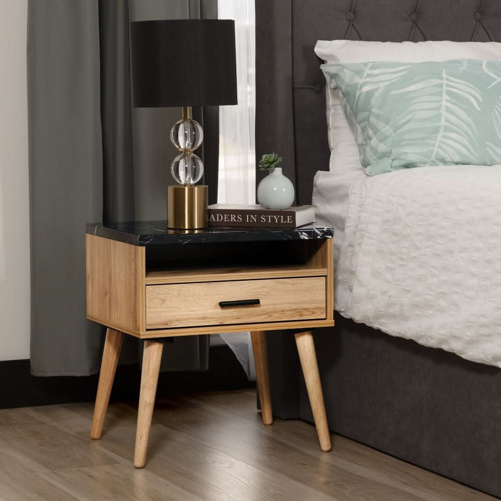 Marni 1-Drawer 1-Niche Bedside Table in Wotan Oak - Chocolate Wood
