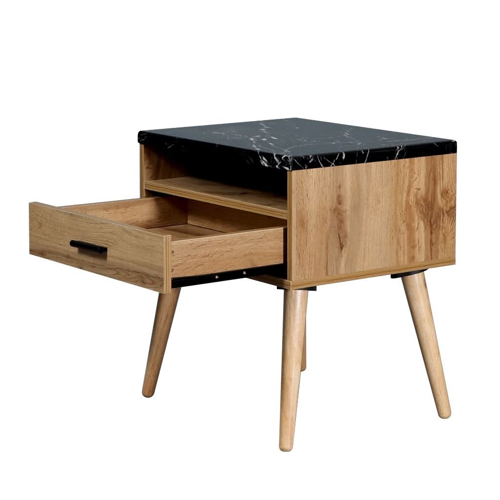 Marni 1-Drawer 1-Niche Bedside Table in Wotan Oak - Chocolate Wood