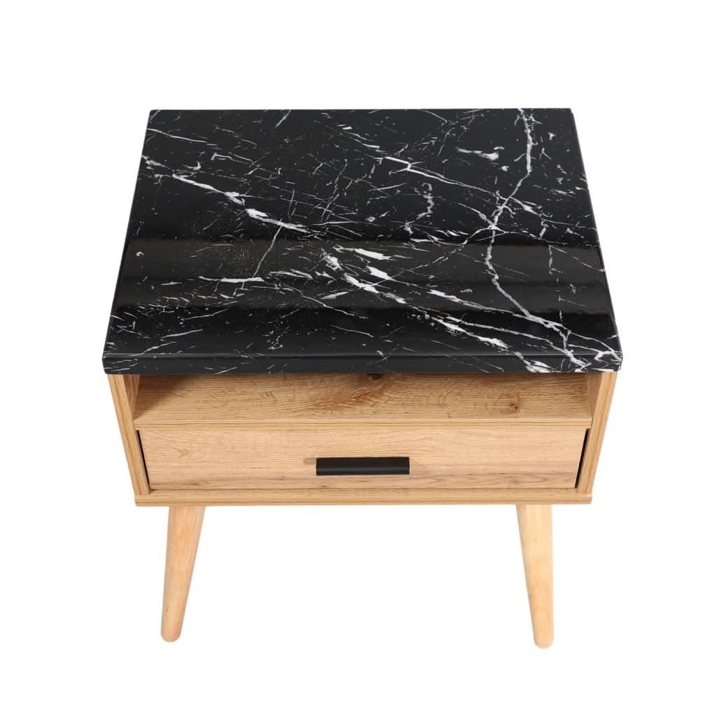 Marni 1-Drawer 1-Niche Bedside Table in Wotan Oak - Chocolate Wood