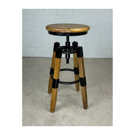 MARON STOOL BLACK PAINTED METAL/RUSTIC BROWN WASHED MANGO WOOD