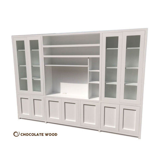 MyChocolateWood Marquis 4-piece wall unit TV entertainment center with shelves and bookcase for modern living room decor