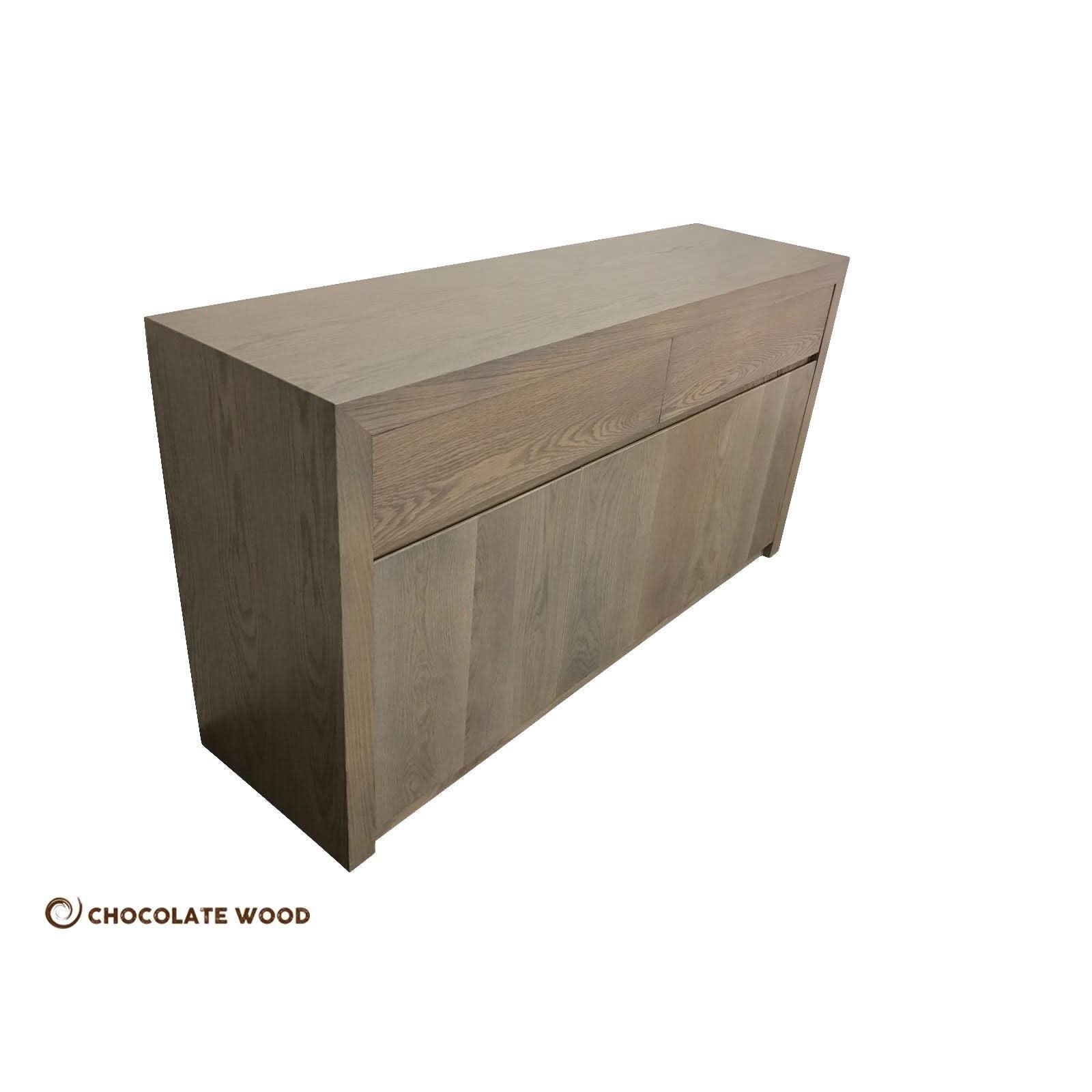 MARRON SOLID EUROPEAN OAK BUFFET/SIDEBOARD 3 DOORS 2 DRAWERS IN GREYWASH - MyChocolateWood