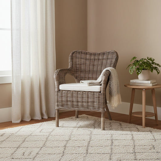 BORIS KUBU GREY RATTAN LOUNGE CHAIR ACCENT CHAIR/ ARMCHAIR /EASY CHAIR - MyChocolateWood