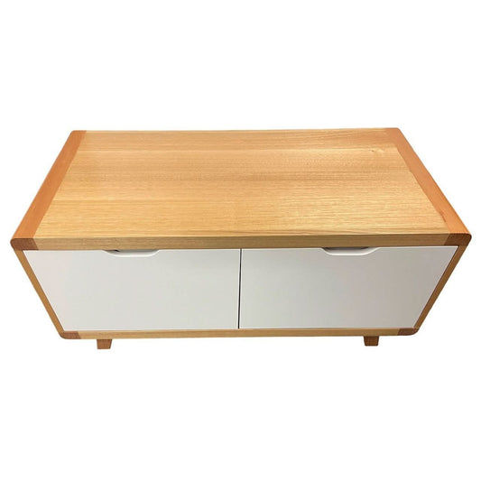 MAXWELL 2-DRAWER TASSIE OAK COFFEE TABLE IN CLEAR LACQUER MADE TO ORDER - MyChocolateWood