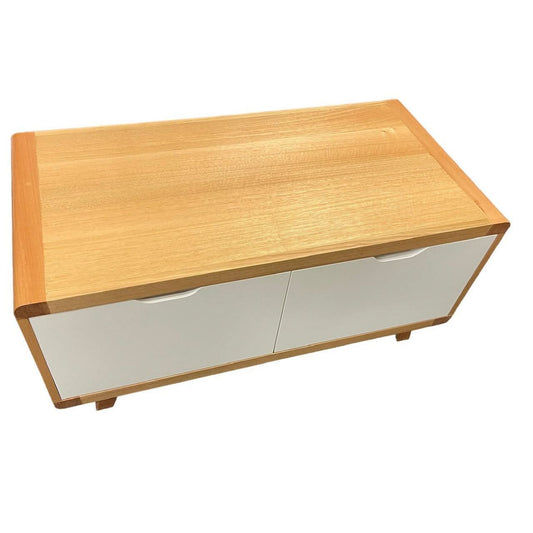 MAXWELL 2-DRAWER TASSIE OAK COFFEE TABLE IN CLEAR LACQUER MADE TO ORDER