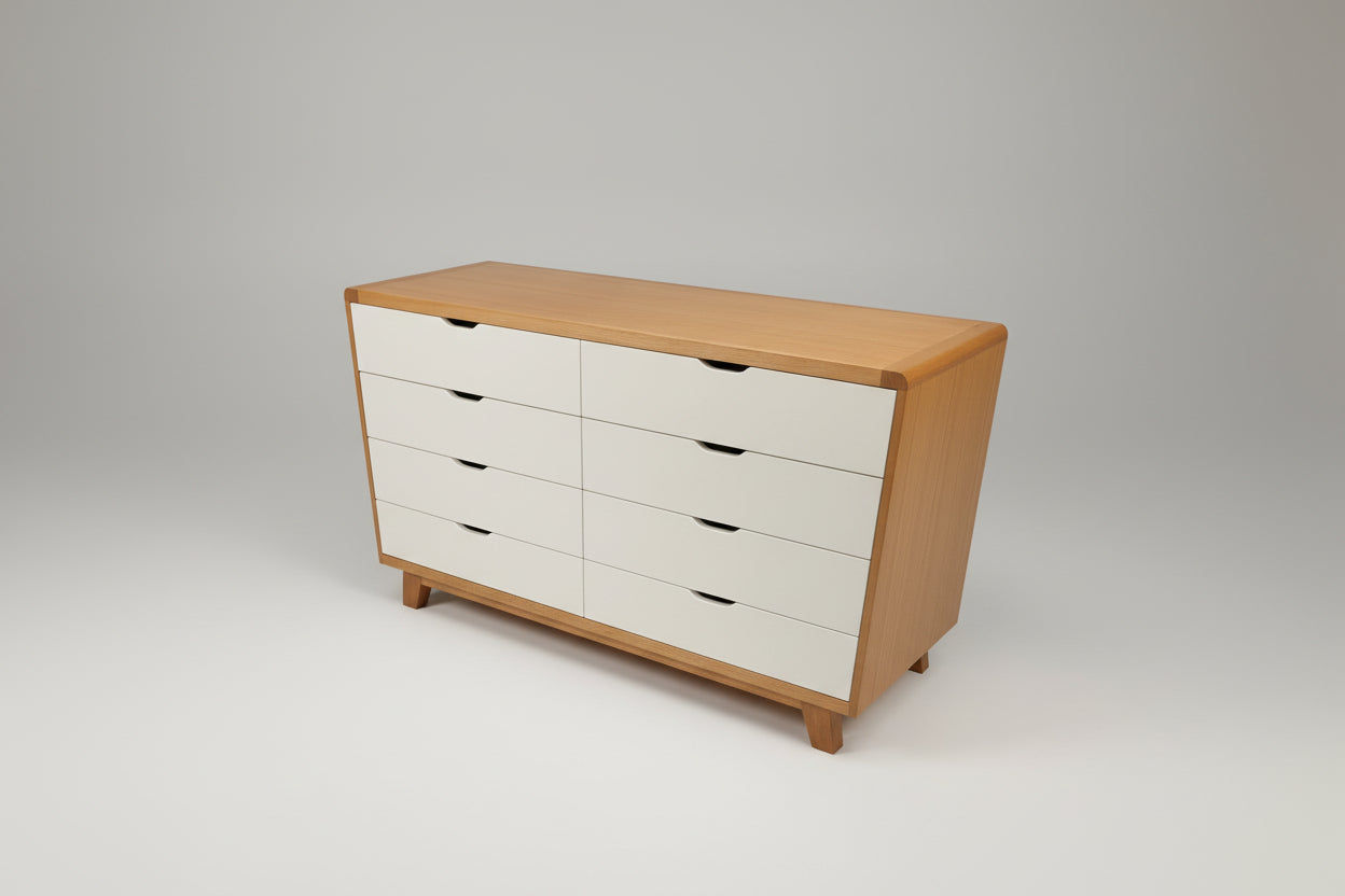 MAXWELL 8 DRAWER TASSIE OAK DRESSER IN CLEAR LACQUER MADE TO ORDER - MyChocolateWood
