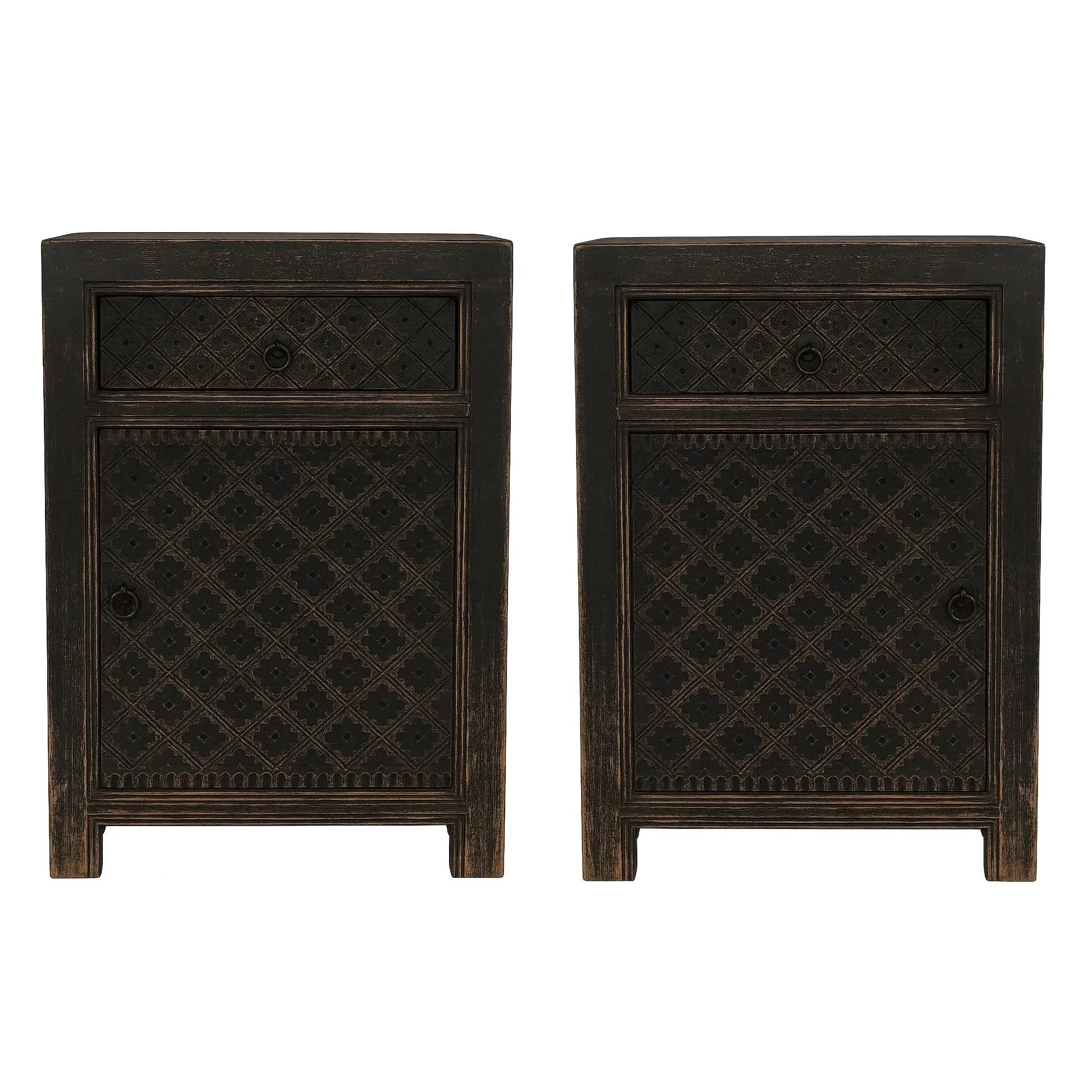 Mayleen Pair of Reclaimed Timber Bedside Tables in Black - Chocolate Wood