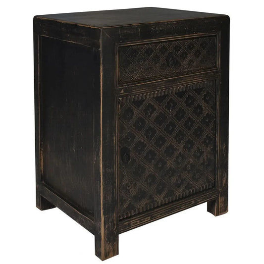 MAYLEEN PAIR OF RECLAIMED TIMBER BEDSIDE TABLES 1 DRAWER 1 DOOR BLACK - MyChocolateWood