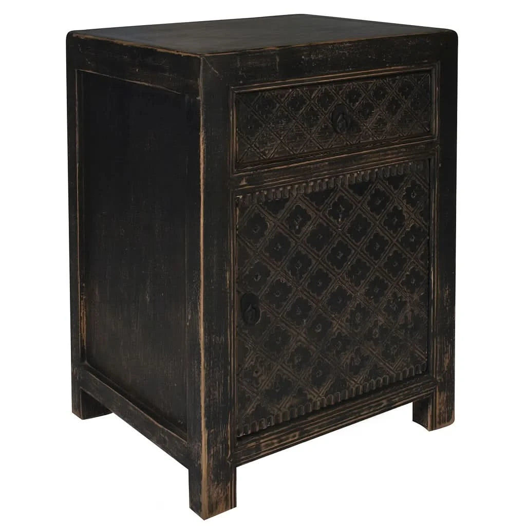 MAYLEEN PAIR OF RECLAIMED TIMBER BEDSIDE TABLES 1 DRAWER 1 DOOR BLACK - MyChocolateWood