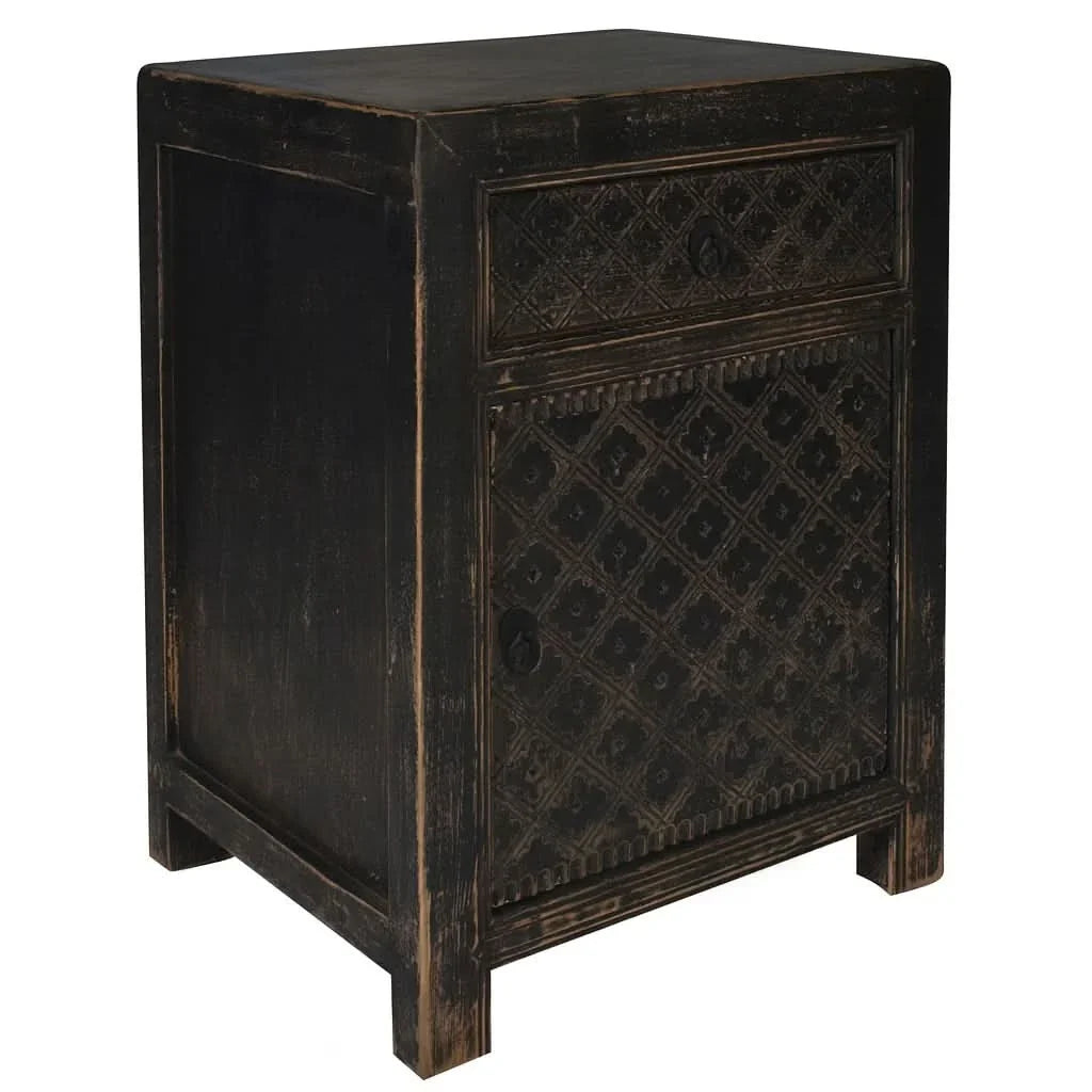 Mayleen Pair of Reclaimed Timber Bedside Tables in Black - Chocolate Wood