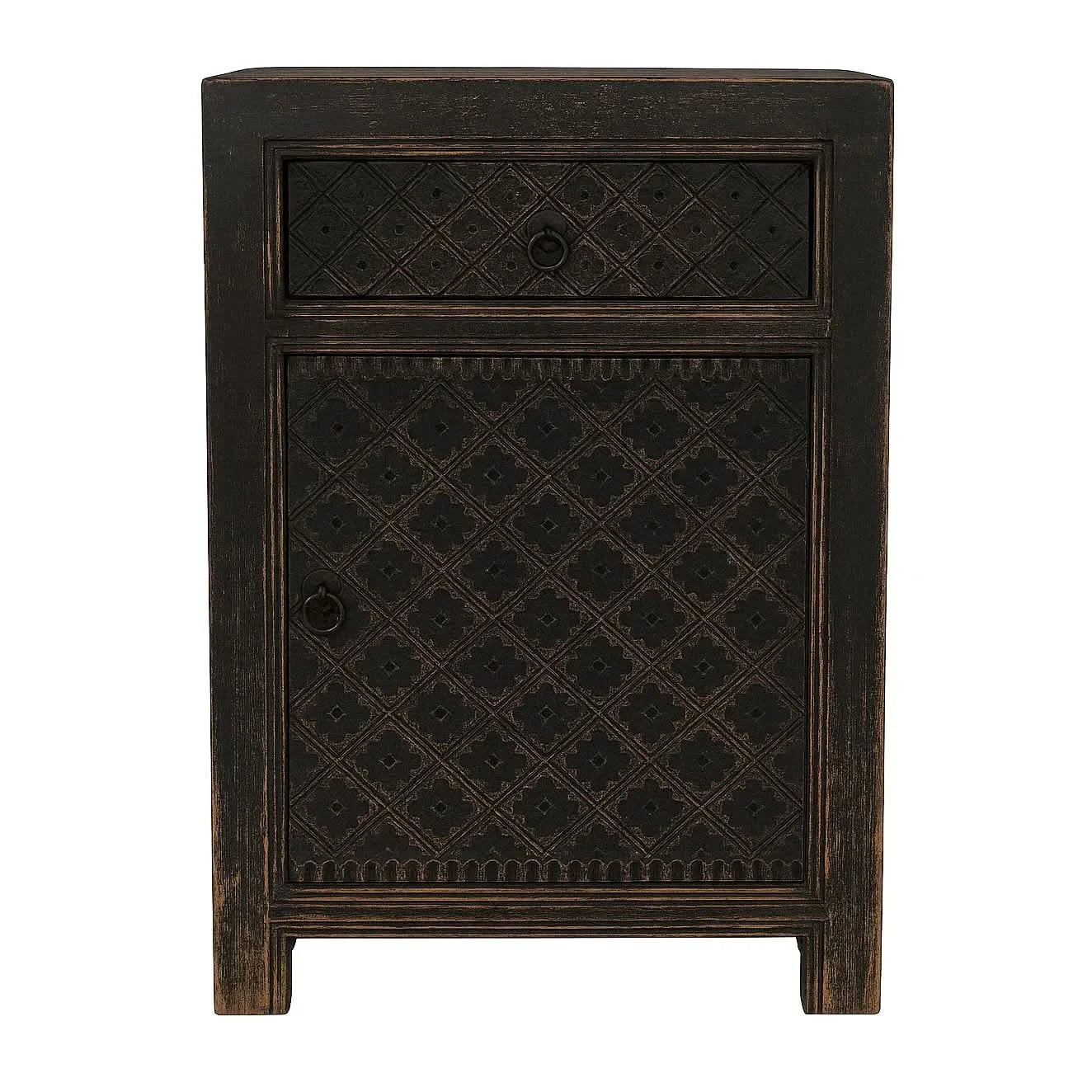 Mayleen Pair of Reclaimed Timber Bedside Tables in Black - Chocolate Wood