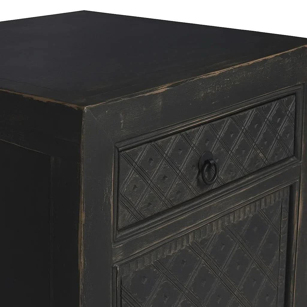 Mayleen Pair of Reclaimed Timber Bedside Tables in Black - Chocolate Wood